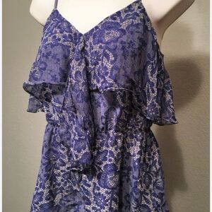 Rebecca Taylor Blue Silk Floral Shirt Size 6